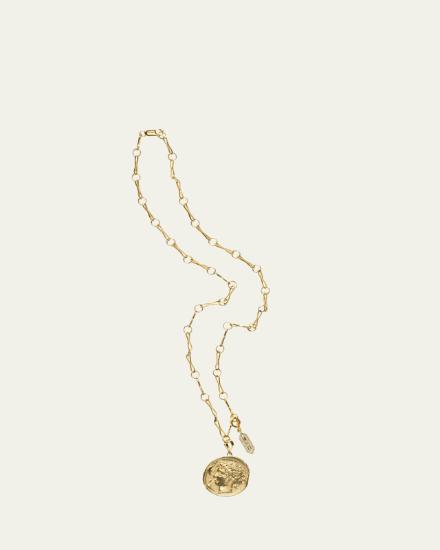 18K Yellow Gold Large Goddess Triple Baguette Diamond Charm Necklace